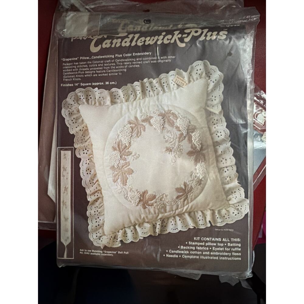 Paragon Candlewick Plus Pillow Embroidery Kit "Grapevine"‎ Finished 14" Square